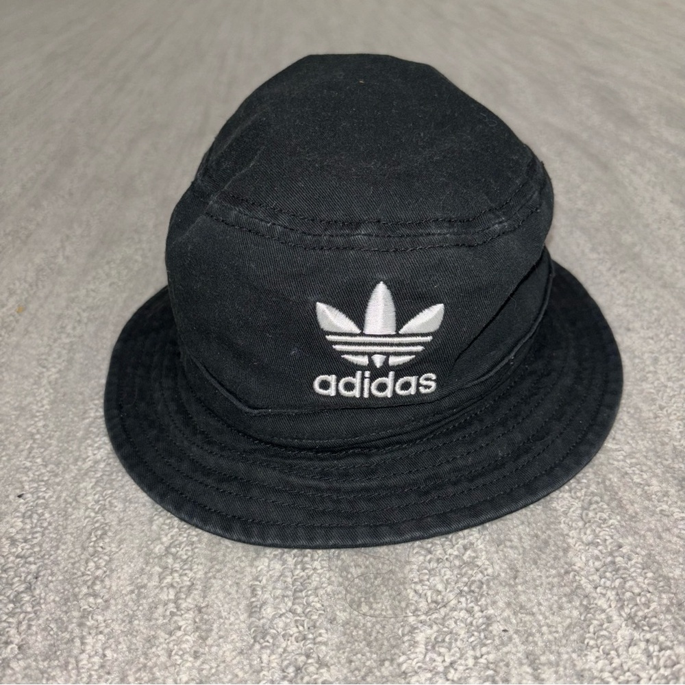 Adidas Unisex Black Embroidered Bucket Hat 100% Cotton One Size